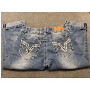 Vigold Capri‎ Jeans Womens 25 Rhinestone Embroidered Cuff Denim Cropped